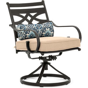 Hanover Montclair 7-Piece Dining Set with 6 Swivel Rockers - Tan/Brown, , hires