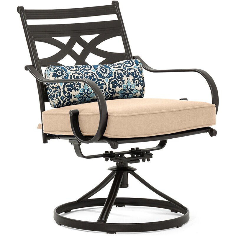 Hanover Montclair 7-Piece Dining Set with 6 Swivel Rockers - Tan/Brown, , hires