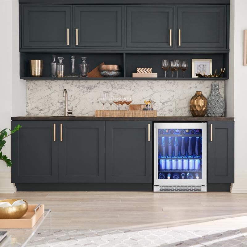 Zephyr 24 in. Built-In/Freestanding 5.1 cu. ft. Compact Beverage Center with Adjustable Shelves & Digital Control - Stainless Steel, , hires