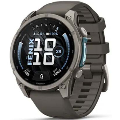 Garmin fenix 9 47 mm, AMOLED Smart Watch - Titanium with Pebble Gray Silicone Band | 010-04762-00