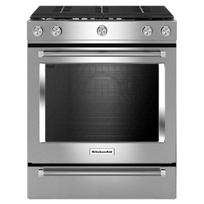 KitchenAid 30 in. 5.8 cu. ft. Oven Slide-In Gas Range with 5 Sealed Burners - Stainless Steel | KSGG700ESS