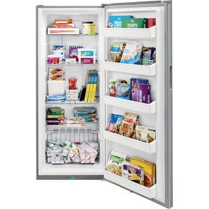 Frigidaire 28 in. 15.5 cu. ft. Garage-Ready Upright Freezer with Adjustable Shelves - Brushed Steel, , hires