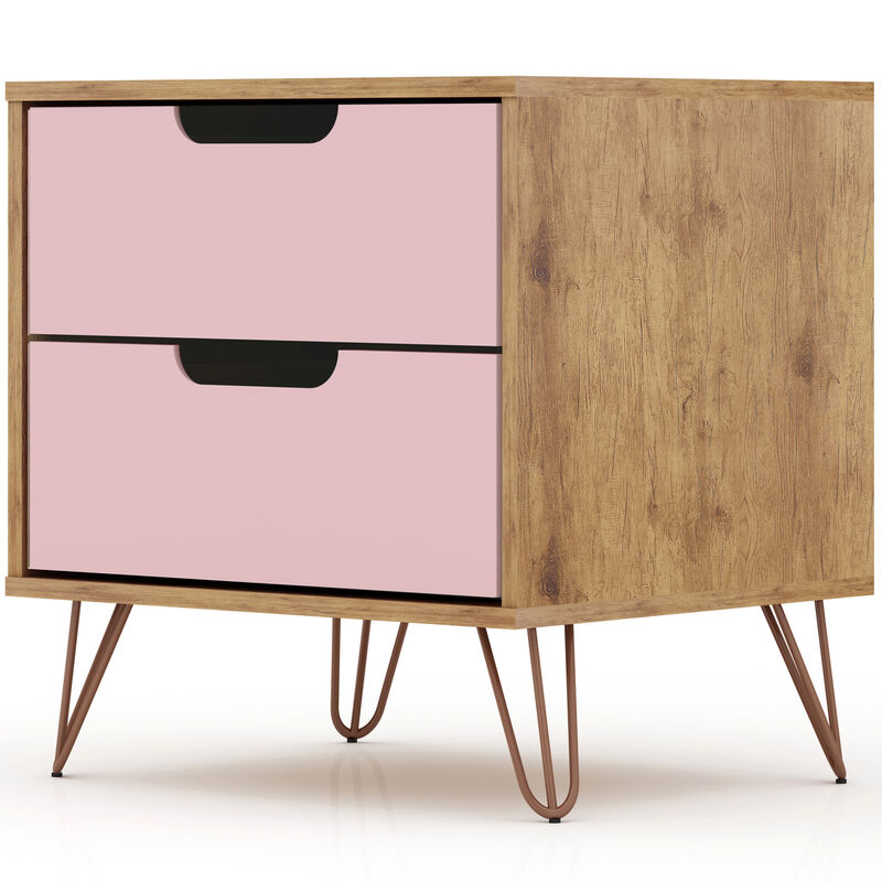 Manhattan Comfort Rockefeller Mid-Century Modern 2-Drawer Nightstand - Rose Pink, , hires