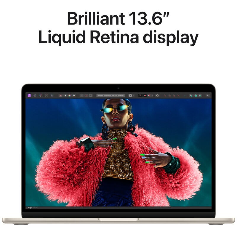 Apple MacBook Air (2024) 13.6 in. Notebook with Apple Intelligence, Apple M3 8-Core CPU, 8-Core GPU, 16 GB RAM, 256 GB SSD, up to 18 Hrs. of Battery Life & Mac OS - Starlight, , hires