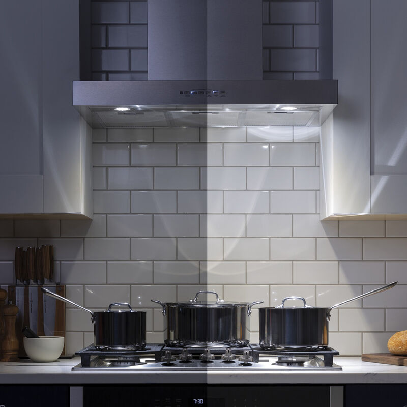 GE 36 in. Convertible Chimney Style Range Hood with 350 CFM, 4 Fan Speeds & 2 LED Lights - Stainless Steel, , hires