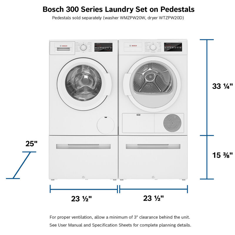 Bosch 300 Series 24 4.0 cu. ft. Stackable Ventless Compact Condensation Electric Dryer with Sanitize Cycle - White | P.C. Richard & Son