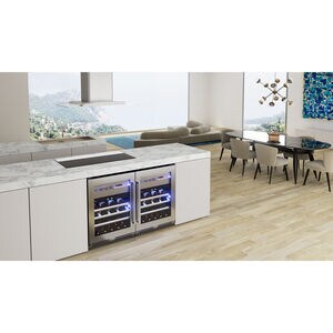 XO 24 in. Undercounter Wine Cooler with Metal Racks, Dual Temperature Zones & 30 Bottle Capacity Right Hinge - Stainless Steel, , hires