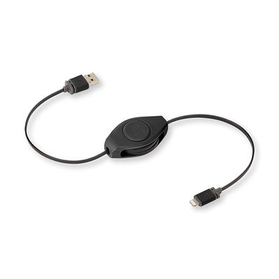 Retrak USB-A to lightning 3ft Retractable Cable - Black | ETLTUSBLK