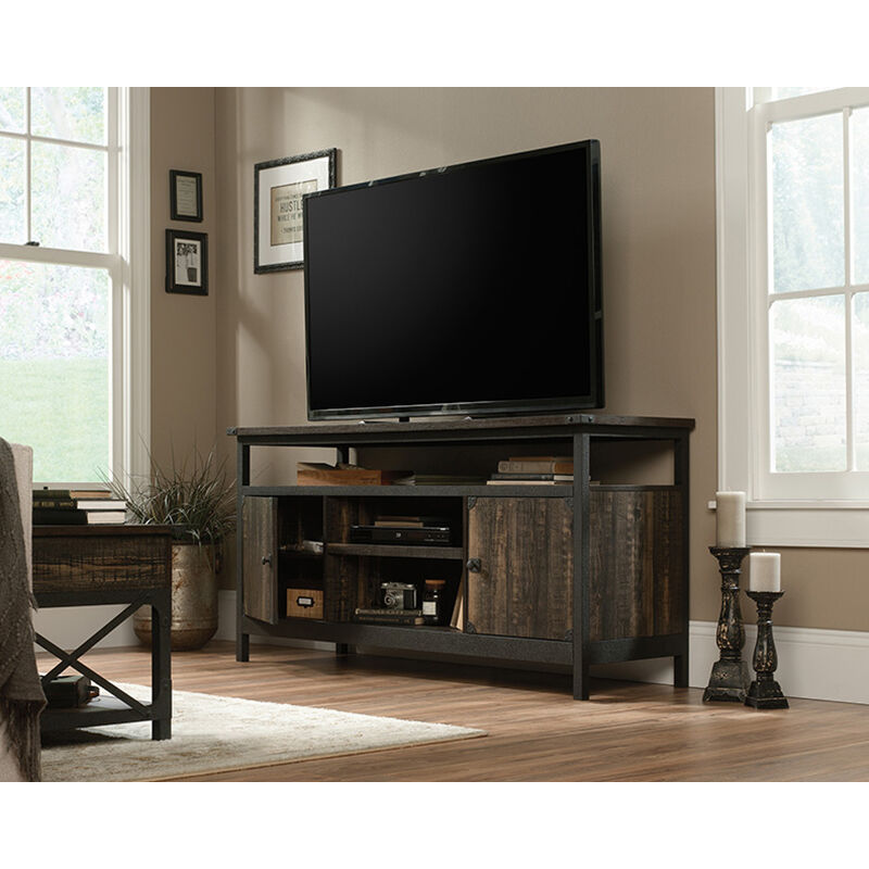 Sauder Industrial TV Stand with 2 Doors and Shelves - Fits TVs up