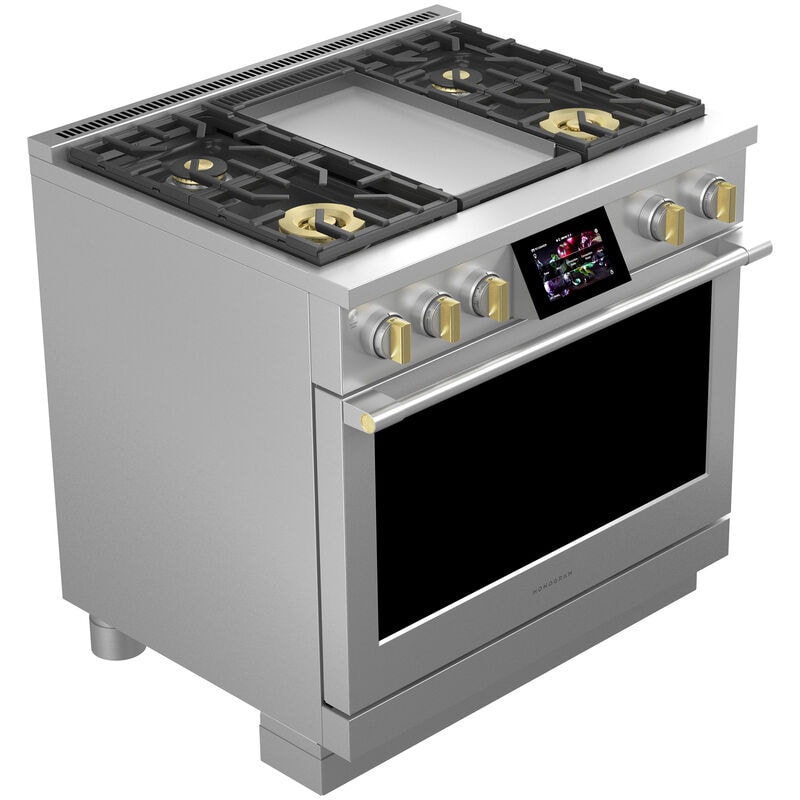 Monogram Statement Series 36 in. 5.7 cu. ft. Smart Air Fry True European Convection Dual Fuel Range with 4 Sealed Burners & Griddle - Stainless Steel, , hires