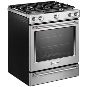 KitchenAid 30 in. 6.5 cu. ft. Convection Oven Slide-In Gas Range with 5 Sealed Burners & Griddle - Stainless Steel, , hires