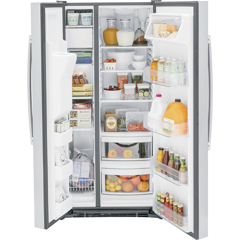 GE 33 in. 23.0 cu. ft. Side-by-Side Refrigerator with External Ice & Water Dispenser - Stainless Steel, Stainless Steel, hires