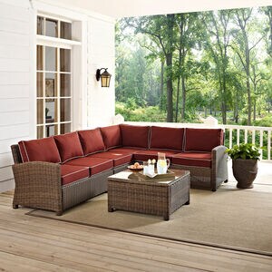 Crosley Bradenton 5 Piece Wicker Outdoor Sectional - Sangria, , hires
