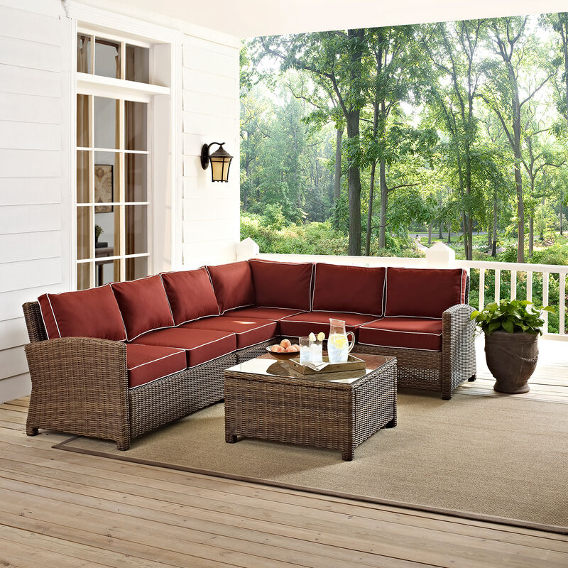 Crosley Bradenton 5 Piece Wicker Outdoor Sectional - Sangria, , hires