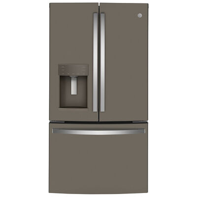 GE 36 in. 22.1 cu. ft. Counter Depth French Door Refrigerator with External Ice & Water Dispenser - Slate | GYE22GMNES