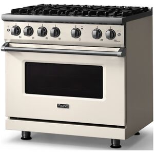 Viking 5 Series 36 in. 5.1 cu. ft. Standard Convection Gas Range with 6 Sealed Burners - Pure White - Natural Gas, Polished Chrome Trim Option, , hires