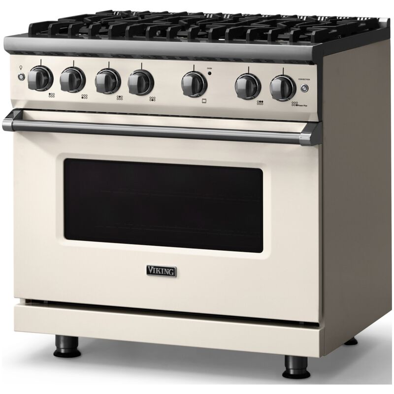Viking 5 Series 36 in. 5.1 cu. ft. Standard Convection Gas Range with 6 Sealed Burners - Pure White - Natural Gas, Polished Chrome Trim Option, , hires