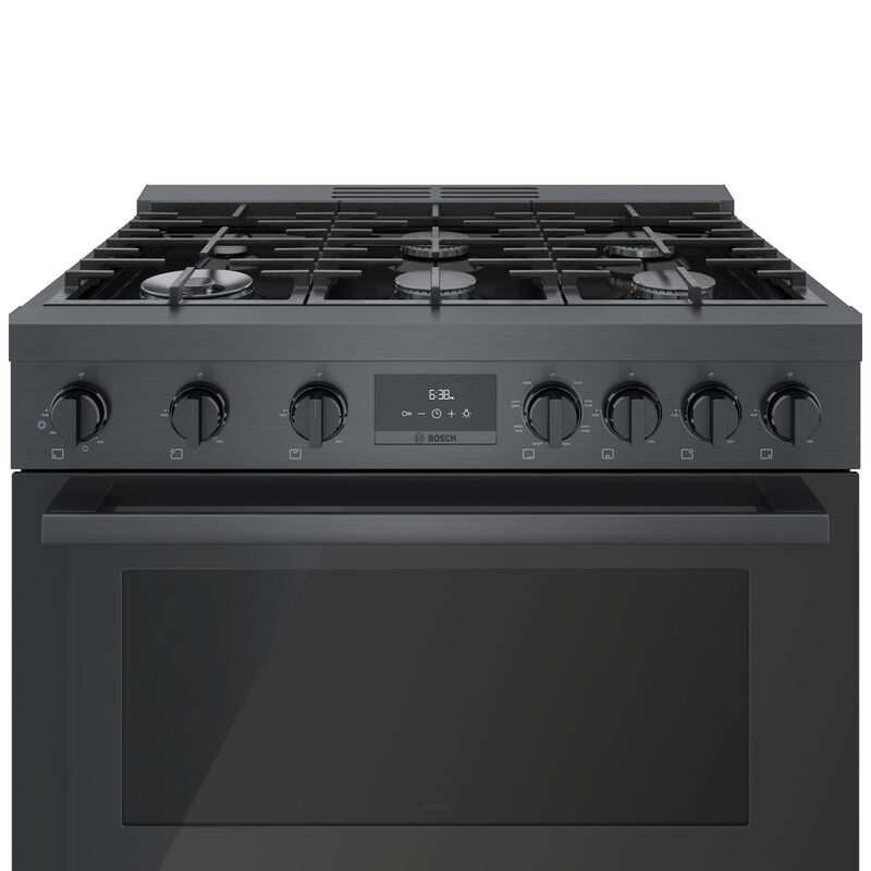 Bosch 800 Series 36 in. 3.7 cu. ft. Convection Oven Freestanding Dual Fuel Range with 6 Sealed Burners - Black with Stainless Steel, , hires