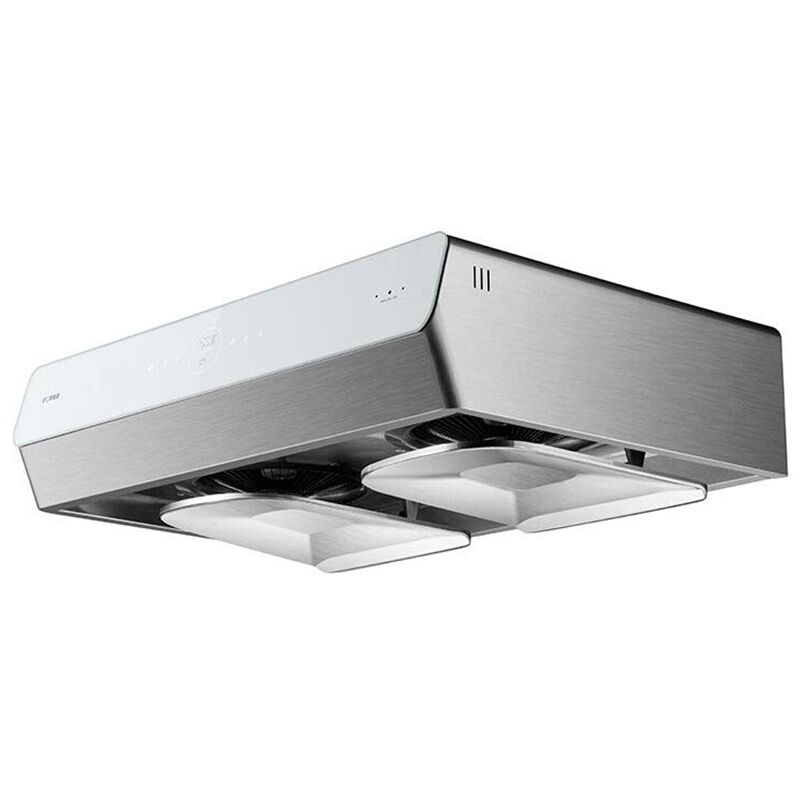 Fotile 30 in. Pixie Air Under Cabinet Range Hood with 4 Speed Settings and Dual WhisPower Motors, 850 CFM, Convertible Venting & 2 LED Lights - Stainless Steel with White Glass, , hires