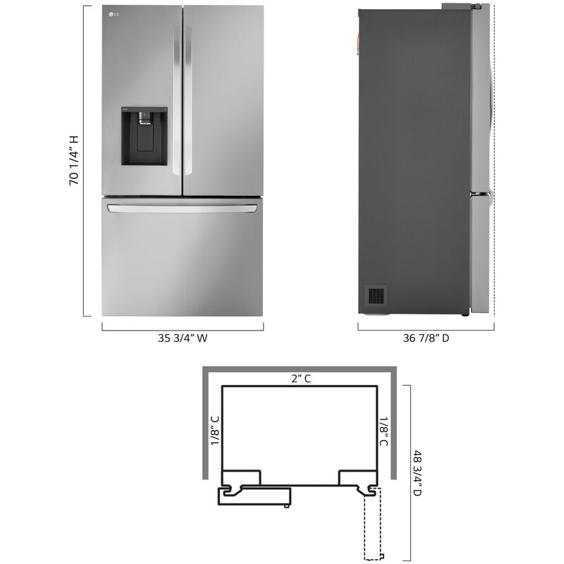 LG 36 in. 30.7 cu. ft. Smart French Door Refrigerator with Ice & Water Dispenser - PrintProof Stainless Steel, , hires