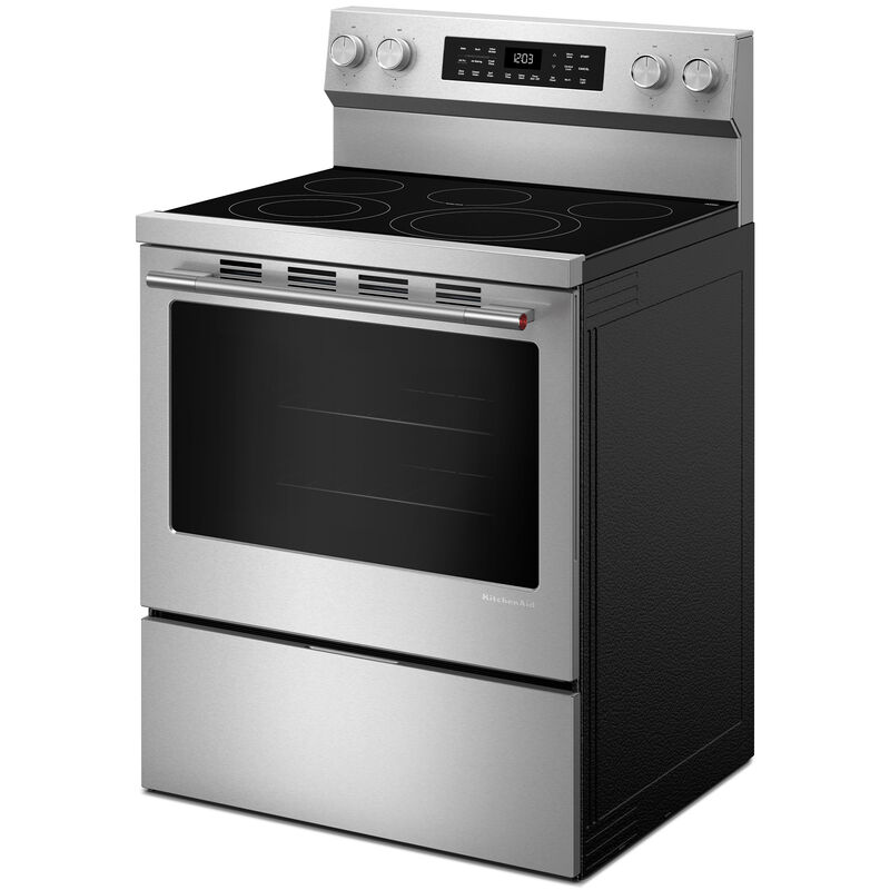 KitchenAid 30 in. 5.3 cu. ft. Smart Air-Fry True European Convection Electric Range with Radiant Burners - Stainless Steel with PrintShield Finish, , hires