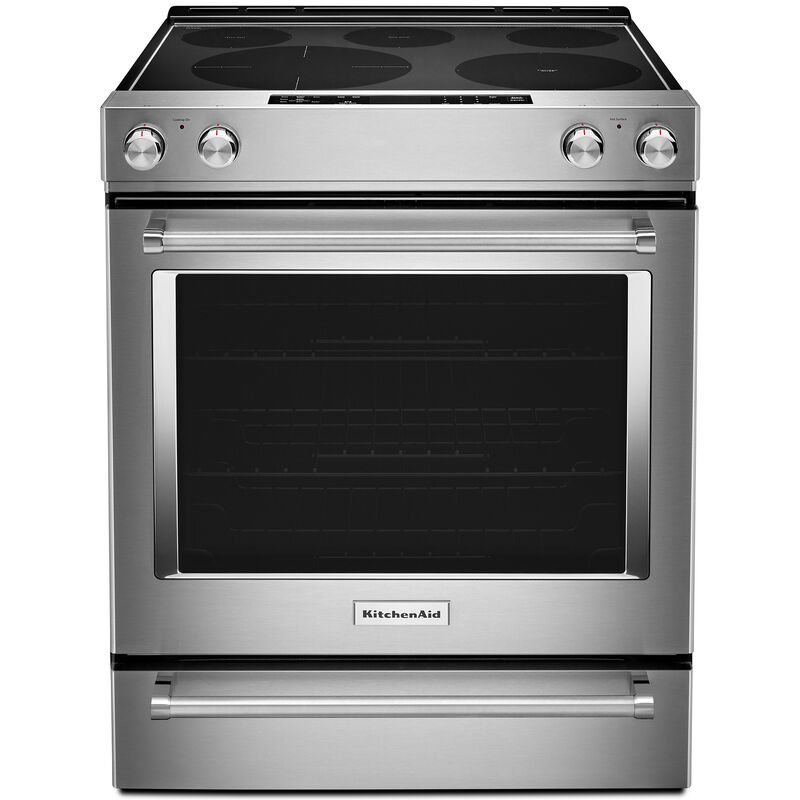 KitchenAid 30 in. 6.4 cu. ft. Convection Oven Slide-In Electric Range with 5 Smoothtop Burners - Stainless Steel, Stainless Steel, hires