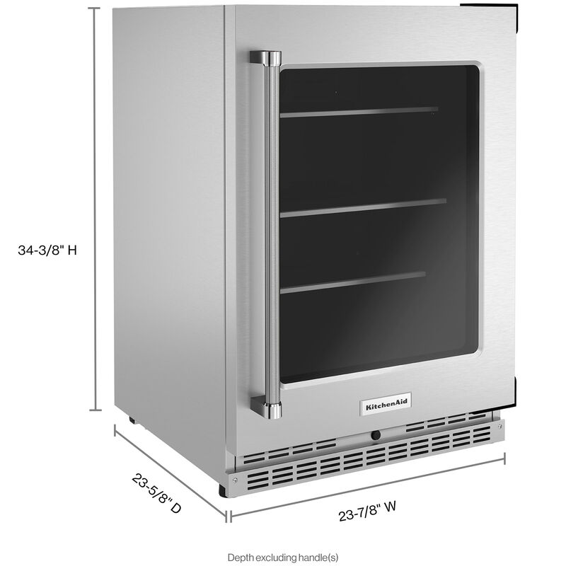 KitchenAid 24 in. 5.2 cu. ft. Built-In Undercounter Refrigerator with Glass Door - Stainless Steel, Stainless Steel, hires