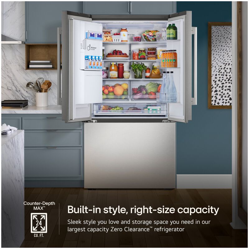 LG 36 in. 23.7 cu. ft. Smart Counter Depth French Door Refrigerator with Zero Clearance Hinge, Ice & Water Dispenser - PrintProof Stainless Steel, , hires