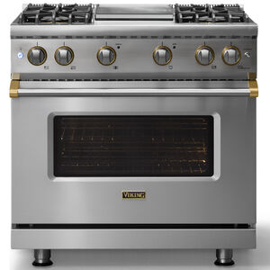 Viking 5 Series 36 in. 5.1 cu. ft. Standard Convection Gas Range with 4 Sealed Burners & Griddle - Stainless Steel, , hires