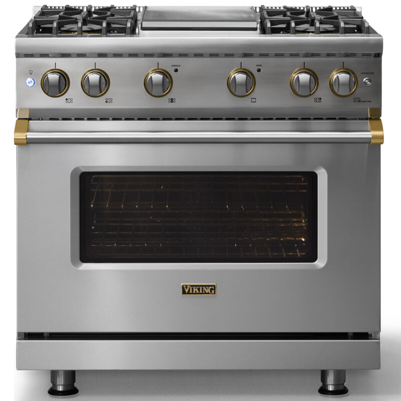 Viking 5 Series 36 in. 5.1 cu. ft. Standard Convection Gas Range with 4 Sealed Burners & Griddle - Stainless Steel, , hires