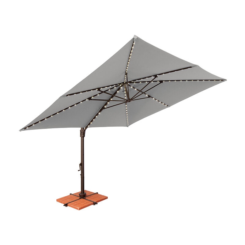 SimplyShade Bali Pro 10' Square Cantilever Umbrella in Sunbrella Fabric with Built-In Starlights - Natural, Natural, hires