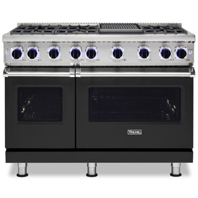 Viking 7 Series 48 in. 6.1 cu. ft. Standard Convection Double Oven Gas Range with 6 Sealed Burners & Griddle - Cast Black | VGR74826GCS