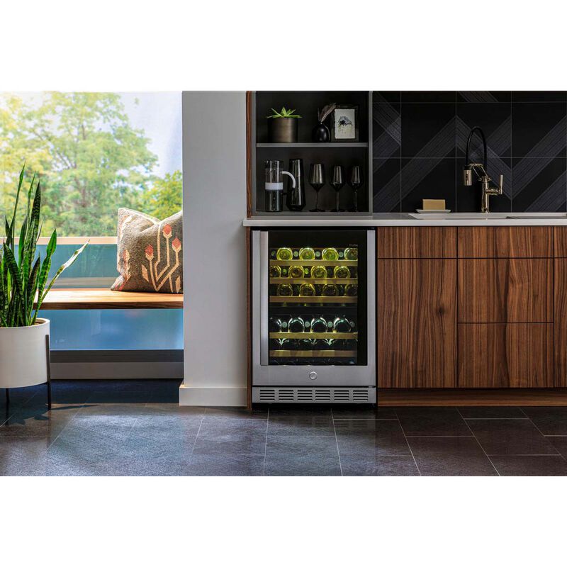 GE 24 in. Undercounter Wine Cooler with Wood Racks, Dual Temperature Zones & 44 Bottle Capacity - Stainless Steel, , hires