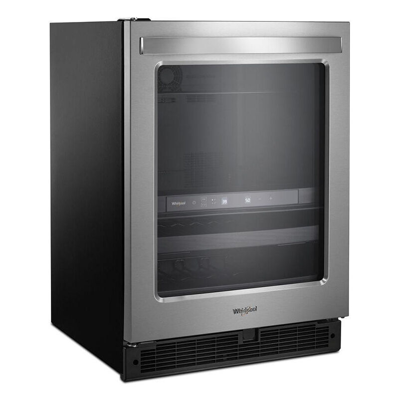 Whirlpool 24 in. 5.2 cu. ft. Built-In/Freestanding Beverage Center with 14 Bottle Wine Storage, Dual Zones & Digital Control - Stainless Steel, , hires