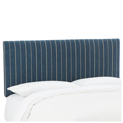 Skyline Furniture Cotton Fabric Queen Size Upholstered Headboard - Indigo Blue Fritz Stripe Print | 752QFRTIND