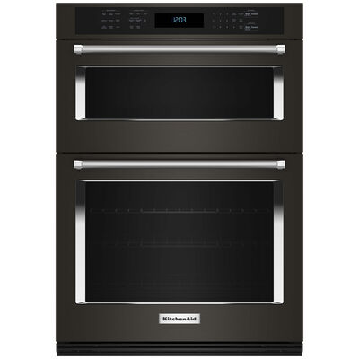 KitchenAid 30 in. 6.4 cu. ft. Electric Oven/Microwave Combo Wall Oven with True European Convection & Self Clean - Black Stainless Steel with PrintShield Finish | KOEC530PBS