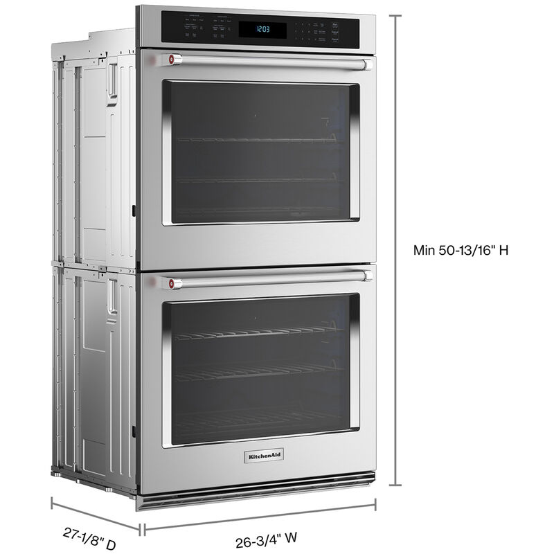 KitchenAid 27 in. 8.6 cu. ft. Top Control Electric Double Wall Oven with True European Convection - Stainless Steel, Stainless Steel, hires