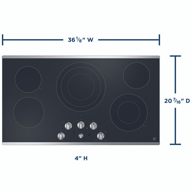 GE 36 in. 5-Burner Electric Cooktop with Simmer Burner & Power Burner - Stainless Steel, , hires