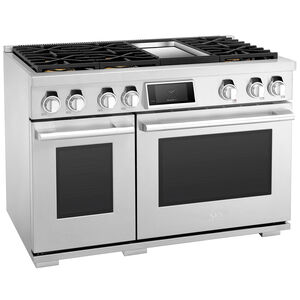SKS 48 in. 7.9 cu. ft. Smart Standard Convection Double Oven Gas Range with 6 Sealed Burners & Griddle - Stainless Steel, , hires