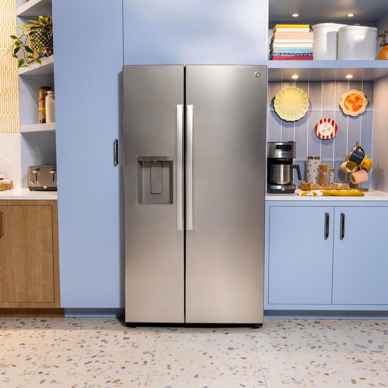 GE 36 in. 23.5 cu. ft. Smart Counter Depth Side-by-Side Refrigerator with Ice & Water Dispenser - Fingerprint Resistant Stainless, , hires