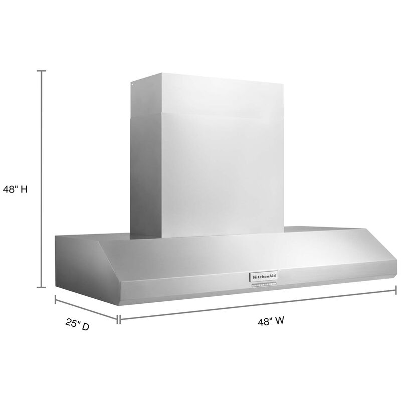 KitchenAid 48 in. Ducted Canopy Pro Style Style Range Hood with 4 Fan Speeds & 3 LED Lights - Stainless Steel, , hires