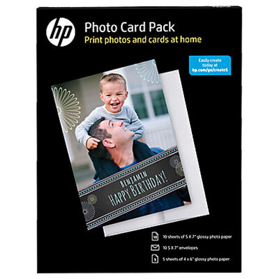 HP Photo Card Pack - 5 4x6 Sheets, 10 5x7 Sheets with 10 Envelopes | SF791A