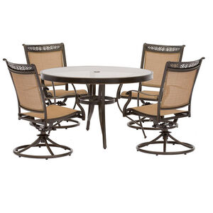 Hanover Fontana 5-Piece 48" Glass Top Dining Set with Swivel Rockers, , hires