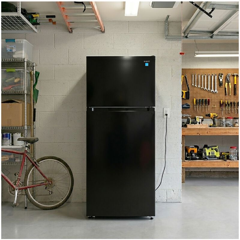 Avanti 28 in. 14.6 cu. ft. Counter Depth Garage-Ready Top Freezer Refrigerator - Black, Black, hires