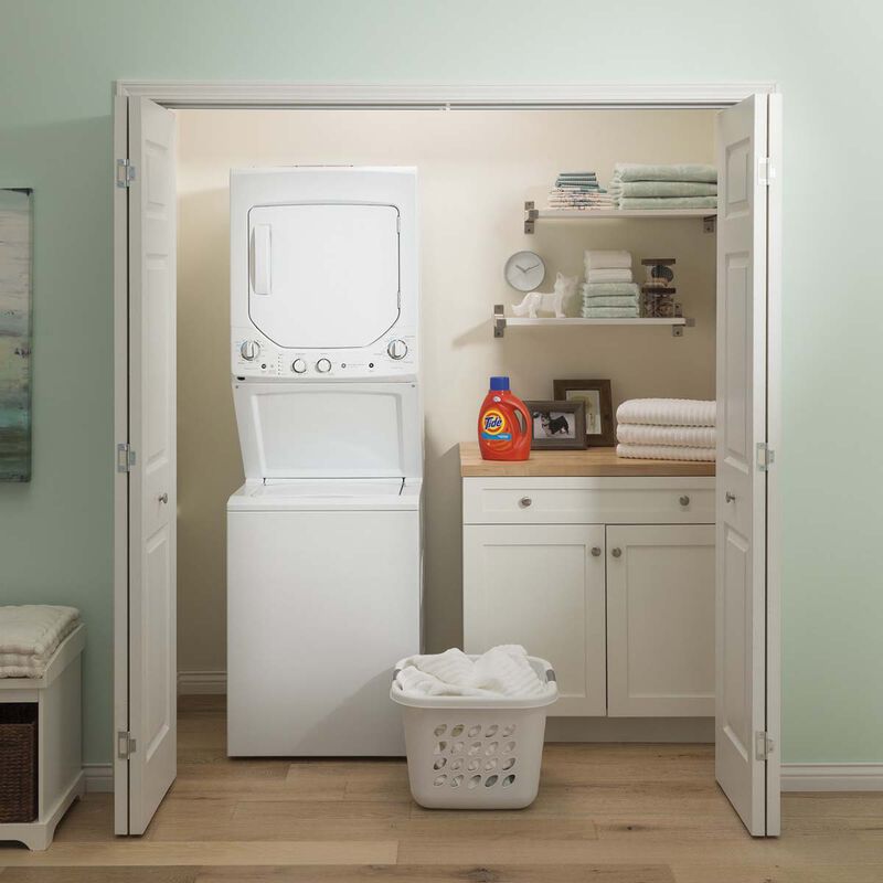 GE 24 in. Laundry Center with 2.3 cu. ft. Washer with 11 Wash Programs & 4.4 cu. ft. Dryer with 4 Electric Dryer Programs & Wrinkle Care - White, , hires