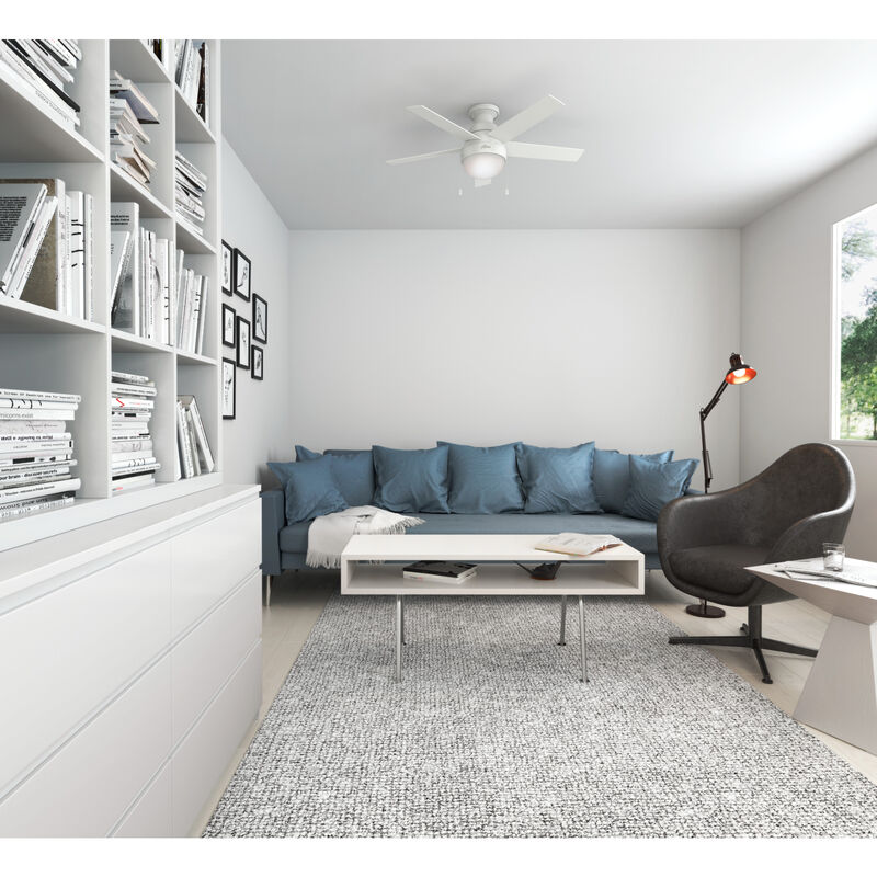 Hunter Anslee 46 in. Low Profile Ceiling Fan with LED Light Kit and Pull Chain - White, White, hires