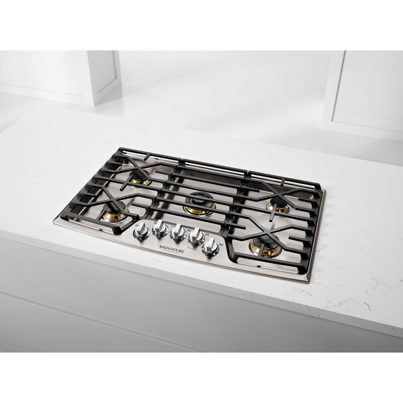 Signature Kitchen Suite 36 in. 5-Burner Smart Natural Gas Cooktop with Griddle, Simmer Burner & Power Burner - Stainless Steel, , hires