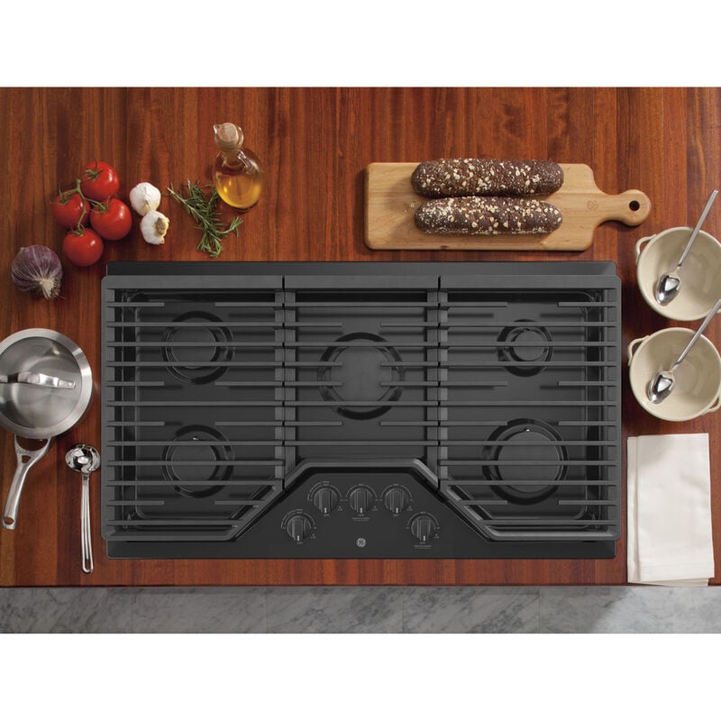 GE 36 in. 5-Burner Natural Gas Cooktop with Simmer Burner & Power Burner - Black, Black, hires
