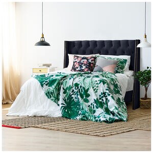 Skyline California King Nail Button Tufted Wingback Bed in Velvet - Ink, Blue, hires