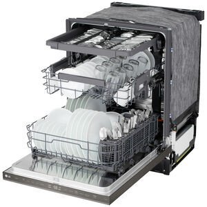 LG 24 in. Top Control Flush-Mount Smart Dishwasher with 46 dBA Sound level, 3rd-Rack, Dynamic Heat Dry with AutoVent Dry & Pocket Handle - Black Stainless Steel, , hires